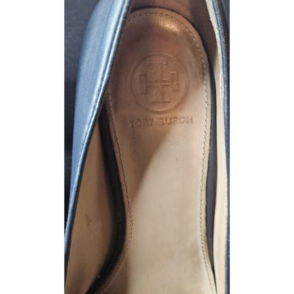 Women's Tory Burch JANEY Leather Block Heel Pumps Size 6.5 Navy 50MM - Picture 5 of 7